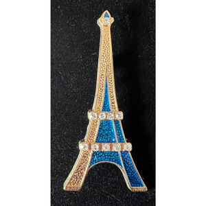 Vintage SAP Polyne Brooch Pin Blue Enamel Eiffel Tower Made In Paris France Gold